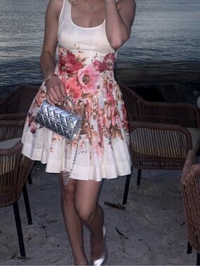 Worn once Zimmermann Cream Dress with Coral Floral Print